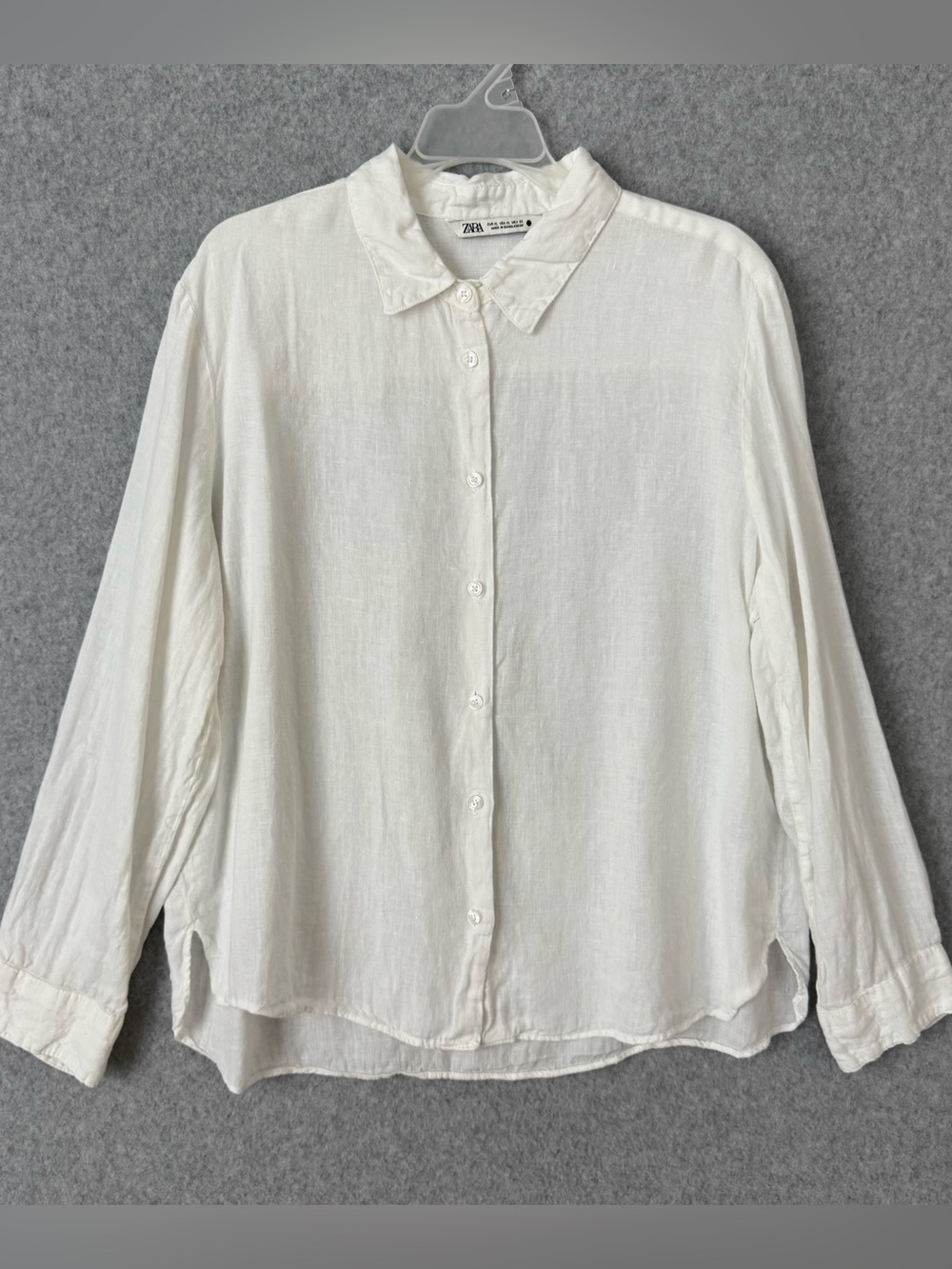 Zara Womens Shirt XL White 100% Linen Button Up Long Sleeve Top Casual Beachy